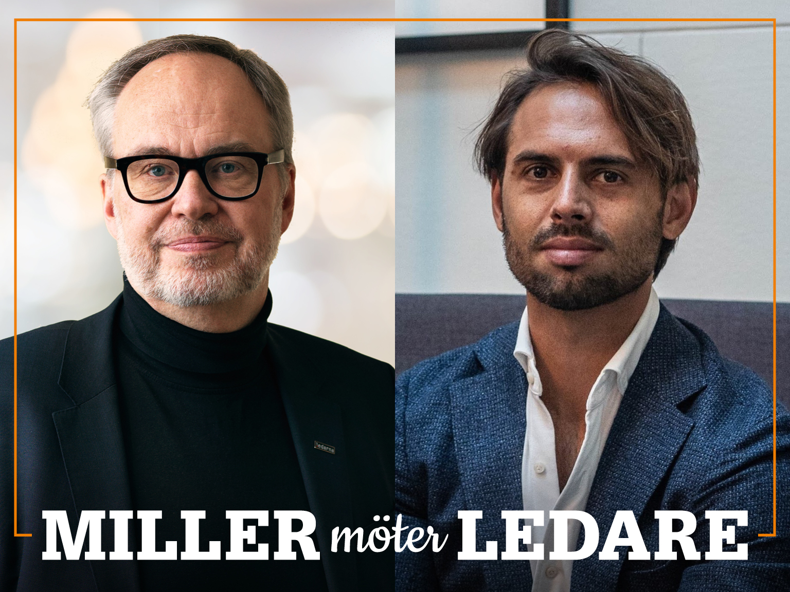 Omslag för podden Miller möter ledare – bild på Andreas Miller och Nicolas Nath.