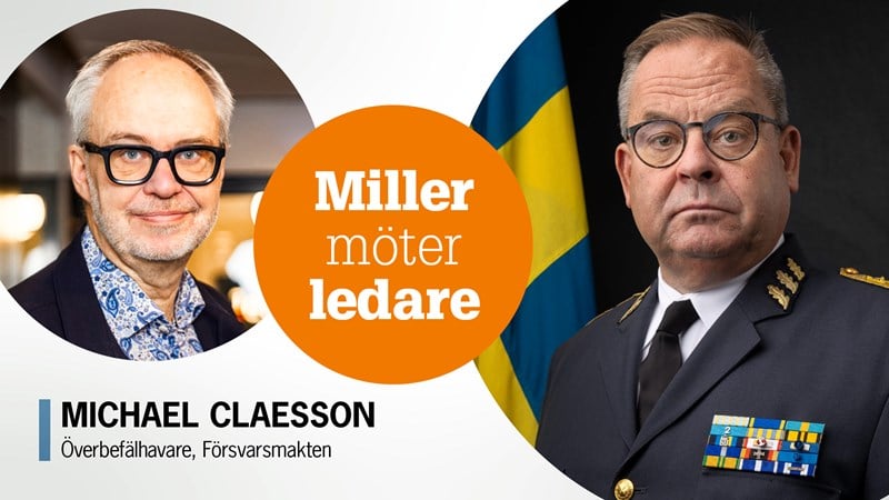 Omslag för podden Miller möter ledare. Bild på Andreas Miller och Michael Claesson.